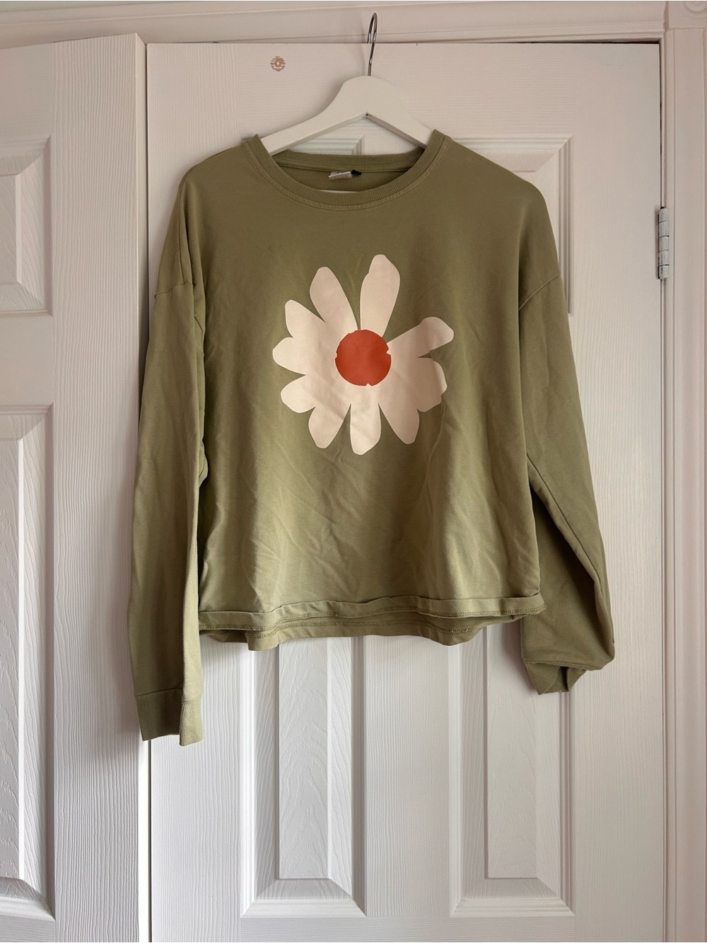 Olive Green Daisy Graphic Sweater - Women